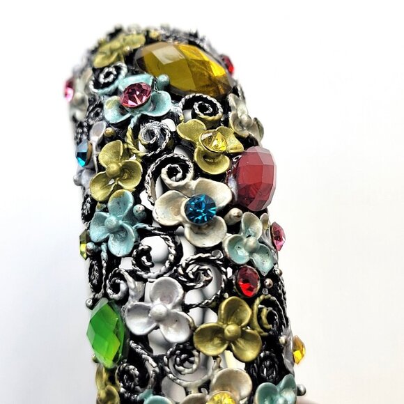Colorful Floral Cuff Bangle SilverTone Cuff with colorful Rhinestones - Picture 2 of 13